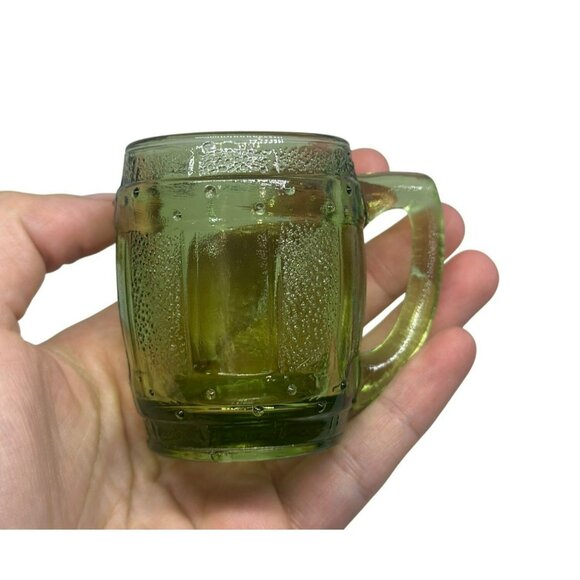 VTG Green Glass Mini Beer Barrel Mug – 2.25" Shot Glass / Toothpick Holder - Picture 1 of 5